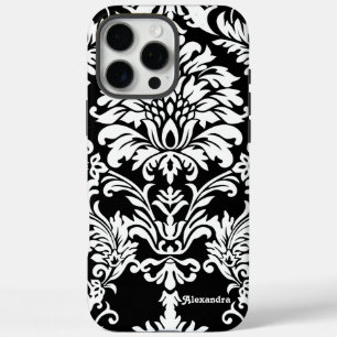 Gepersonaliseerde zwarte Damask iPhone 16 Pro Max Hoesje