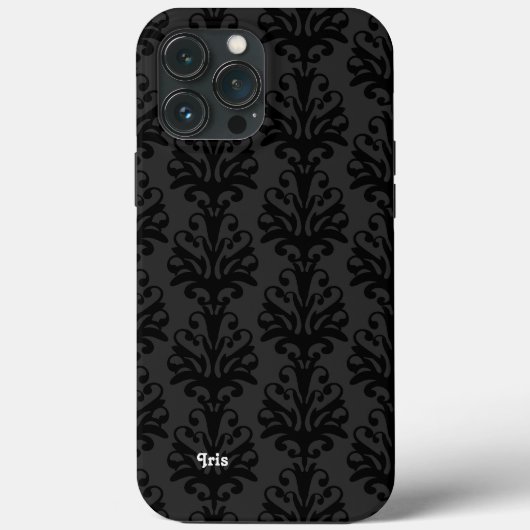Gepersonaliseerde zwarte Damask Case-Mate iPhone Case (Achterkant)