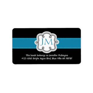 Gepersonaliseerde zwarte en aqua dames Bookplate Etiket