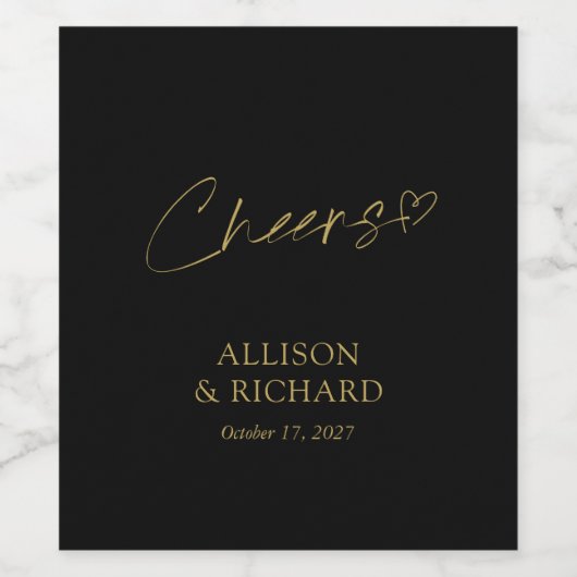 Gepersonaliseerde zwarte en gouden bruiloft wijnet wijn etiket (Enkel label)