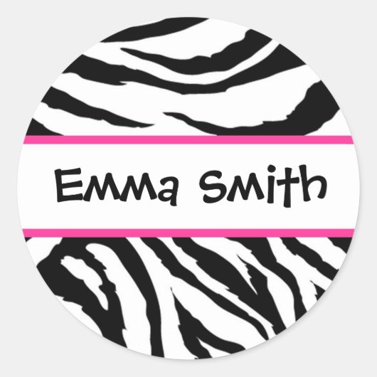 Gepersonaliseerde zwarte en roze Zebra Stickers (Voorkant)