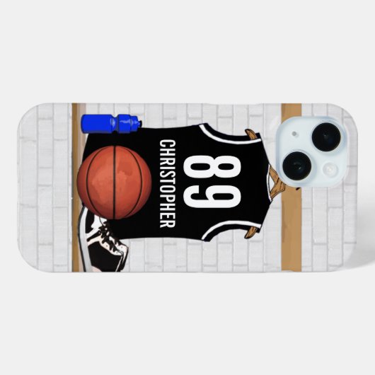 Gepersonaliseerde zwarte en witte Basketball Jerse Case-Mate iPhone Case (Achterkant (horizontaal))