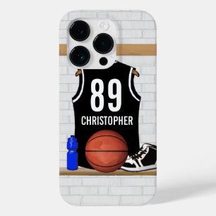 Gepersonaliseerde zwarte en witte Basketball Jerse Case-Mate iPhone 14 Pro Hoesje