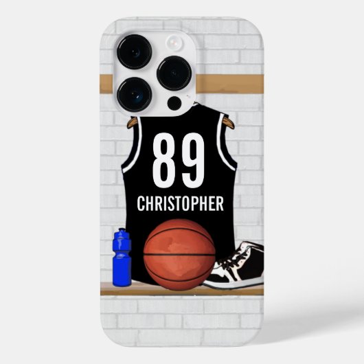 Gepersonaliseerde zwarte en witte Basketball Jerse Case-Mate iPhone Case (Achterkant)