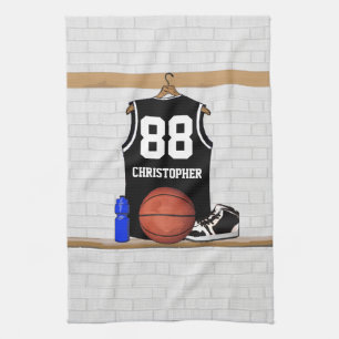 Gepersonaliseerde zwarte en witte Basketball Jerse Theedoek