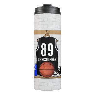Gepersonaliseerde zwarte en witte Basketball Jerse Thermosbeker