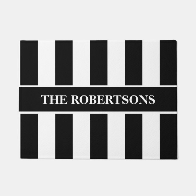 Gepersonaliseerde zwarte en witte gestreept deurma deurmat (Voorkant)