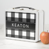 Gepersonaliseerde zwarte en witte Gingham Lunchbox (In situ)