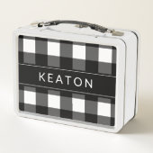 Gepersonaliseerde zwarte en witte Gingham Lunchbox (Achterkant)