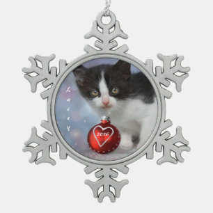 Gepersonaliseerde zwarte en witte kerstkeuken tin sneeuwvlok ornament