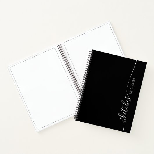 Gepersonaliseerde zwarte en Witte Legant Script-sc Notitieboek (Binnen)