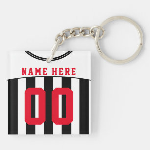 Gepersonaliseerde zwarte en witte strepen Soccer J Sleutelhanger