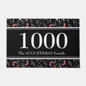 Gepersonaliseerde zwarte Floral Deurmat (Voorkant)