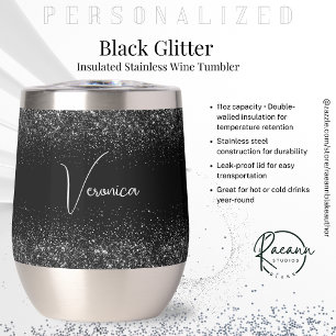 Gepersonaliseerde Zwarte Glitter RVS Wijnbeker