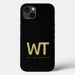 Gepersonaliseerde zwarte gouden Initialen Logo iPhone 13 Hoesje