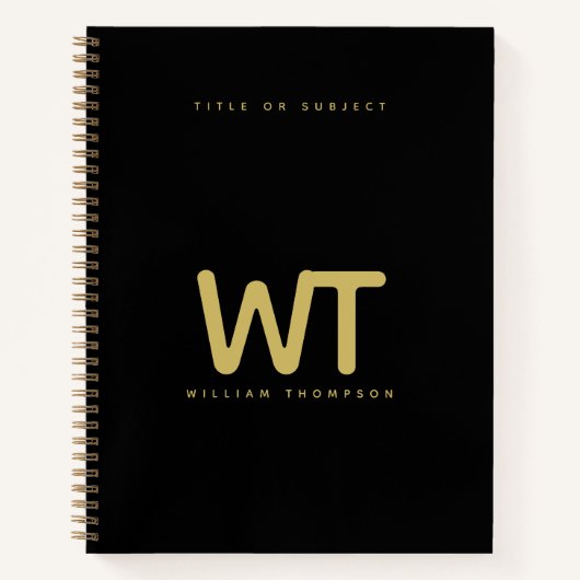 Gepersonaliseerde zwarte gouden Initialen Logo Notitieboek (Voorkant)