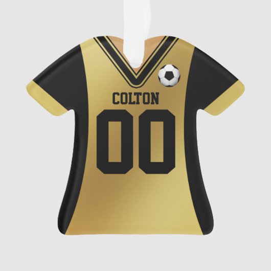 Gepersonaliseerde zwarte/goudzoeker Jersey Ornament (voorkant)