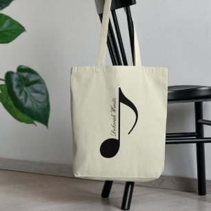 Gepersonaliseerde zwarte grafische muzieknoot tote bag