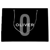 Gepersonaliseerde zwarte grijze monogram witte naa groot cadeauzakje (Voorkant)