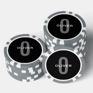 Gepersonaliseerde zwarte grijze monogram witte naa poker chips