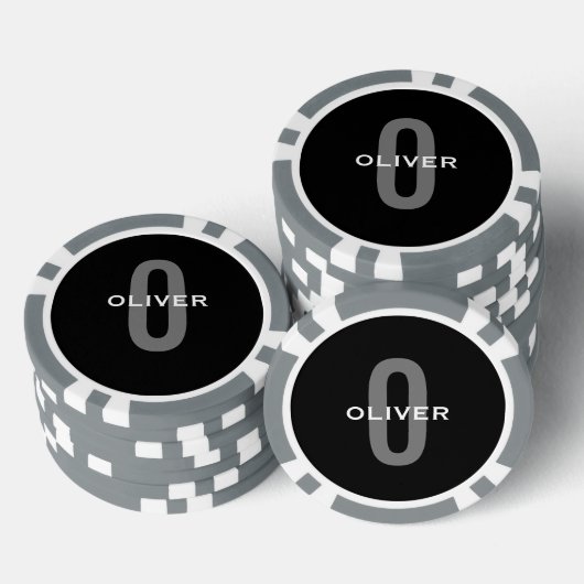 Gepersonaliseerde zwarte grijze monogram witte naa poker chips (Opstapeling)