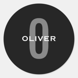 Gepersonaliseerde zwarte grijze monogram witte naa ronde sticker