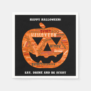 Gepersonaliseerde zwarte Halloween Pumpkin Word Cl Servet