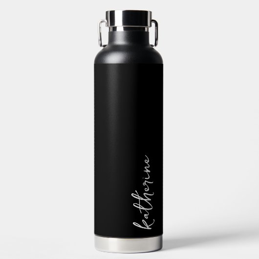 Gepersonaliseerde zwarte Jouw naam script minimali Waterfles (Voorkant)