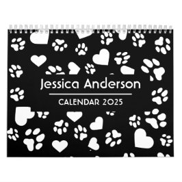 Gepersonaliseerde zwarte kalender met pootafdrukke