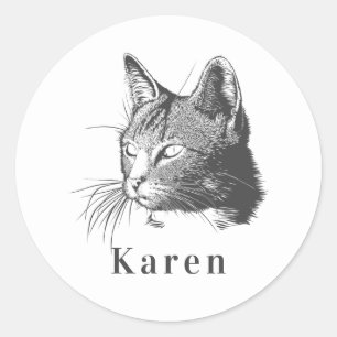 Gepersonaliseerde zwarte kat artistieke hand gesch ronde sticker