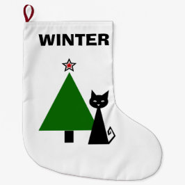 Gepersonaliseerde zwarte kat grote kerstsok