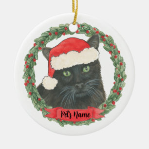 Gepersonaliseerde zwarte kat keramisch ornament