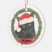 Gepersonaliseerde zwarte kat keramisch ornament (Links)