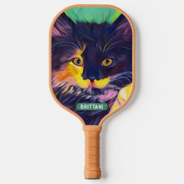 Gepersonaliseerde zwarte kat, moderne kleuren pickleball paddle