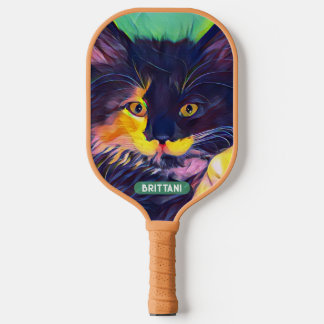 Gepersonaliseerde zwarte kat, moderne kleuren pickleball paddle