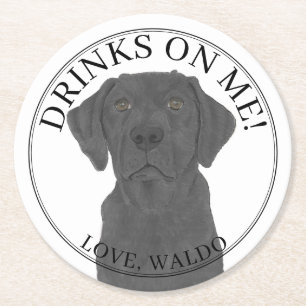 Gepersonaliseerde zwarte labrador bruiloft ronde kartonnen onderzetter
