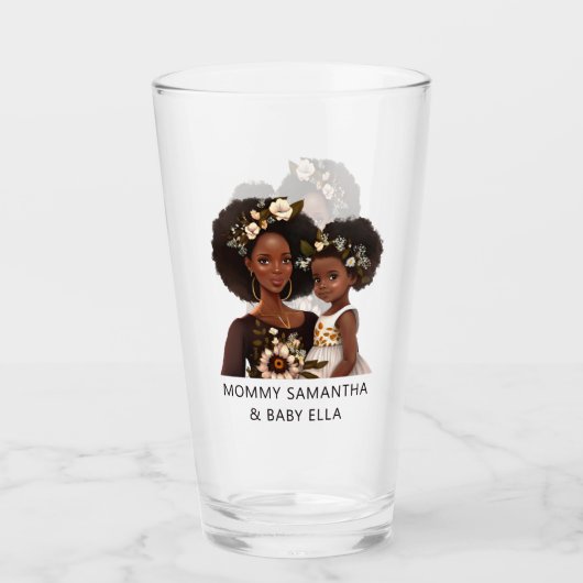Gepersonaliseerde zwarte mam en dochter (18) glas (Voorkant)
