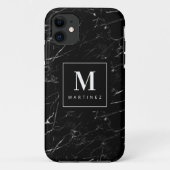 Gepersonaliseerde zwarte monogram Case-Mate iPhone case (Achterkant)