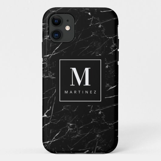 Gepersonaliseerde zwarte monogram Case-Mate iPhone case (Achterkant)