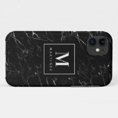 Gepersonaliseerde zwarte monogram Case-Mate iPhone case (Achterkant (horizontaal))