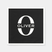Gepersonaliseerde zwarte monogram en witte naam servet (Voorkant)