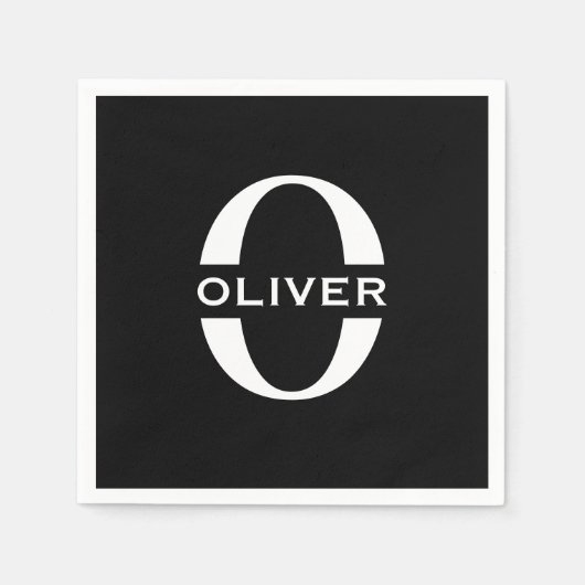 Gepersonaliseerde zwarte monogram en witte naam servet (Voorkant)