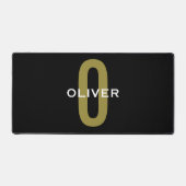 Gepersonaliseerde zwarte monogram Gold White Name Bureaumat (Voorkant)