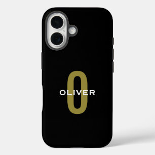 Gepersonaliseerde zwarte monogram Gold White Name iPhone 16 Hoesje