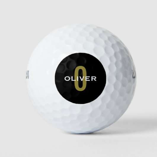 Gepersonaliseerde zwarte monogram Gold White Name Golfballen (Voorkant)