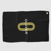Gepersonaliseerde zwarte monogram Gold White Name Golfhanddoek (Horizontaal)