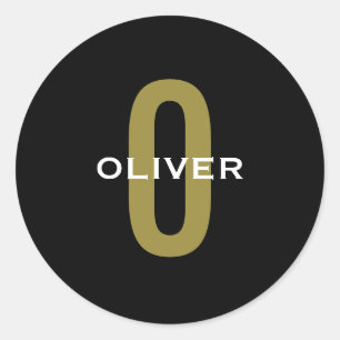 Gepersonaliseerde zwarte monogram Gold White Name Ronde Sticker