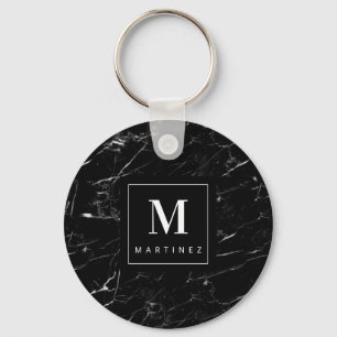Gepersonaliseerde zwarte monogram sleutelhanger