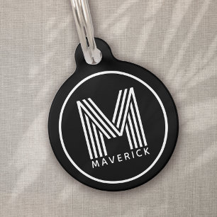 Gepersonaliseerde zwarte monogram witte hond huisdierpenning