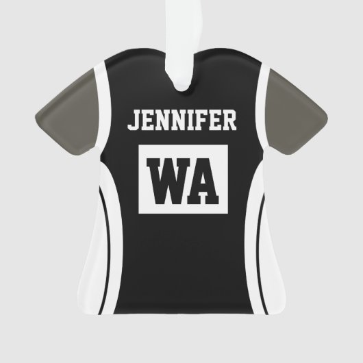 Gepersonaliseerde zwarte netball uniform donkere h ornament (voorkant)